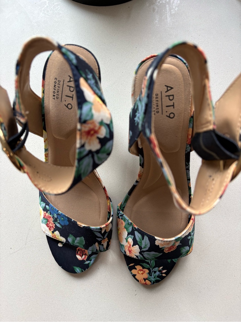 Apt. 9 Navy Floral Ankle-Strap Block Heels - Picture 5 of 8